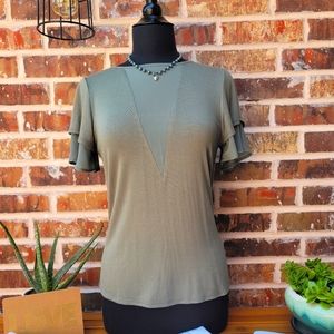 NWT knit t shirt with georgette inset trim detail